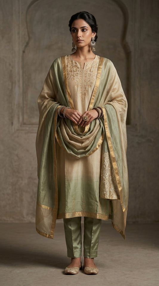 Semi Stitched Formal chanderi Suitset