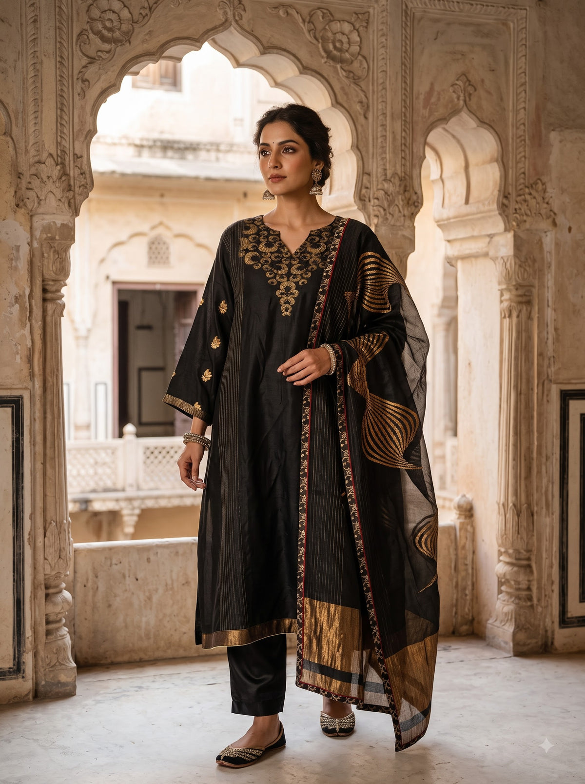 Semi Stitched Chanderi Formal Suitset