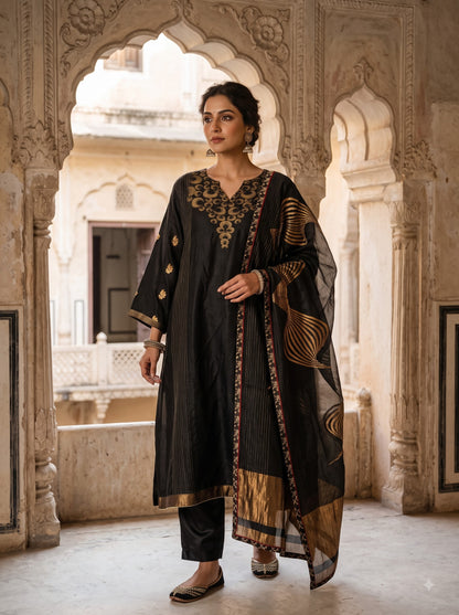 Semi Stitched Chanderi Formal Suitset