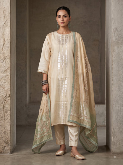 Semi Stitched Chanderi Formal Suitset