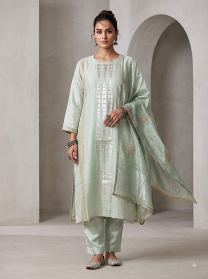 Semi Stitched Chanderi Formal Suitset