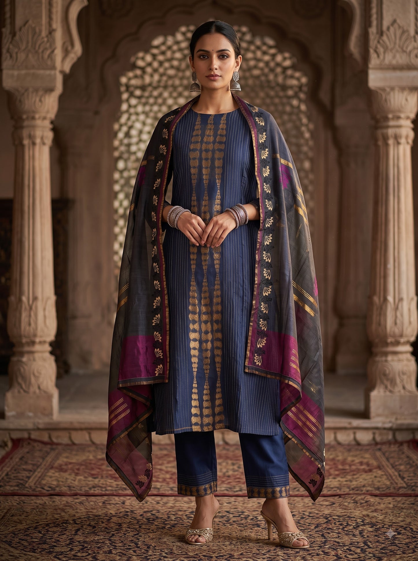 Semi Stitched Chanderi Formal Suitset