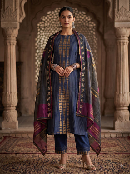 Semi Stitched Chanderi Formal Suitset