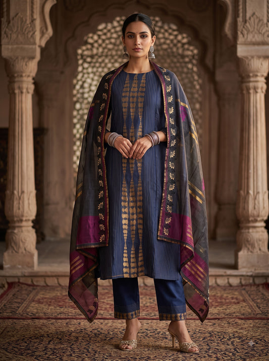 Semi Stitched Chanderi Formal Suitset