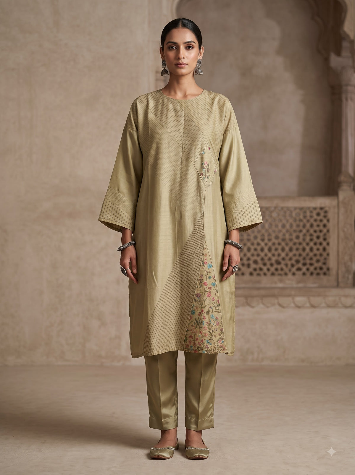 Semi Stitched Chanderi  Formal kurta