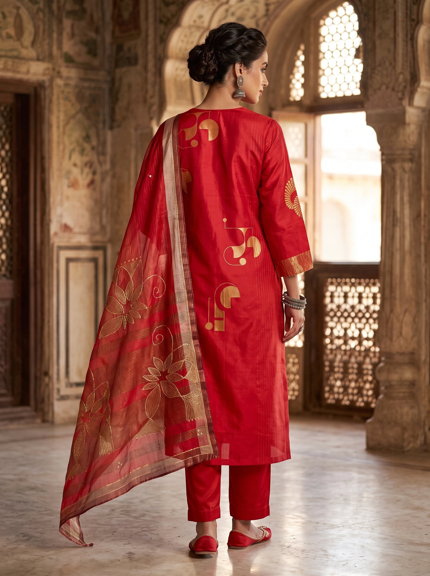 Semi Stitched Chanderi Formal Suitset