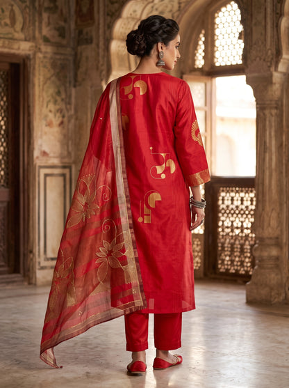 Semi Stitched Chanderi Formal Suitset