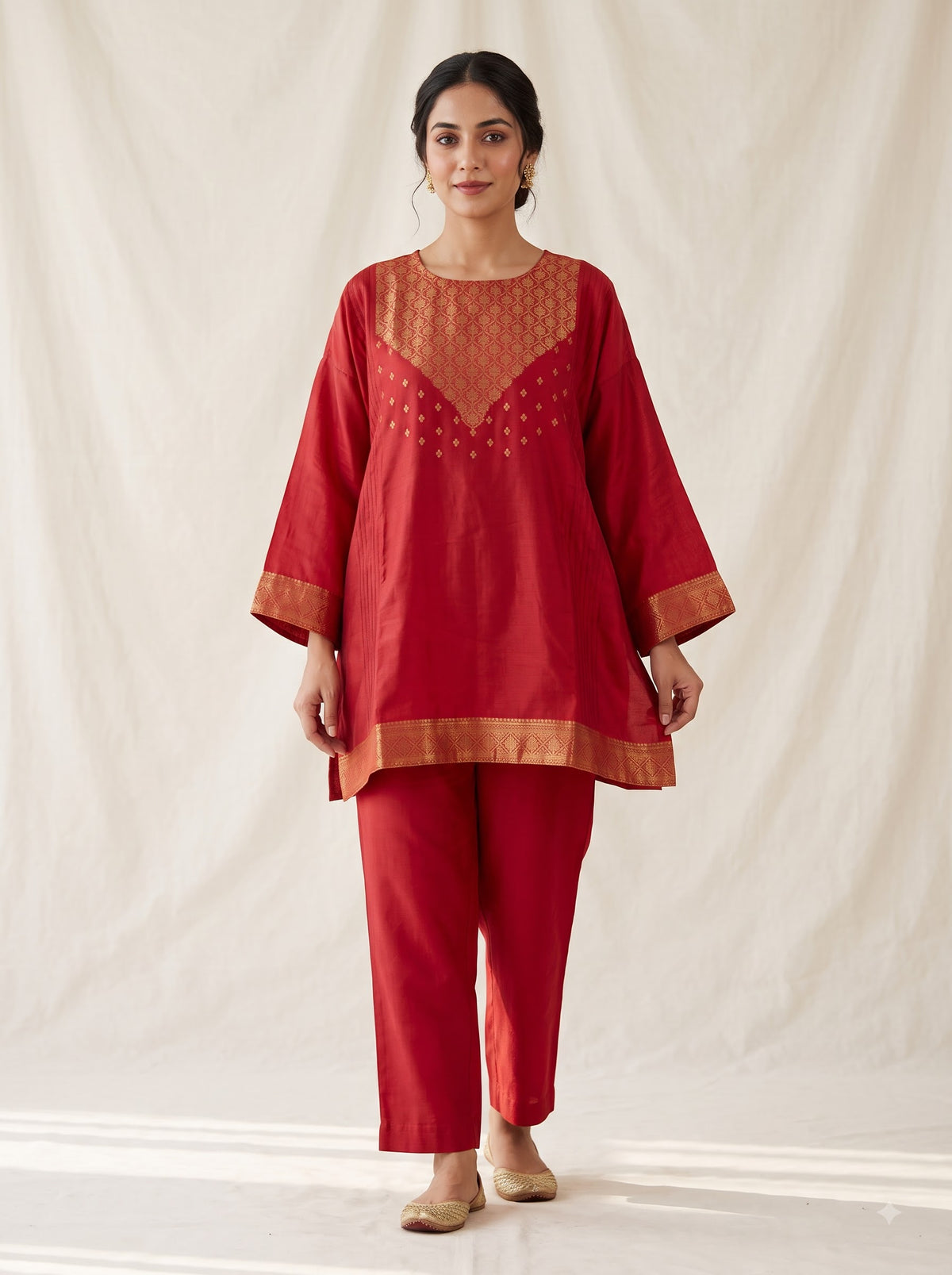 SemiStitched Chanderi Zari Woven Tunic