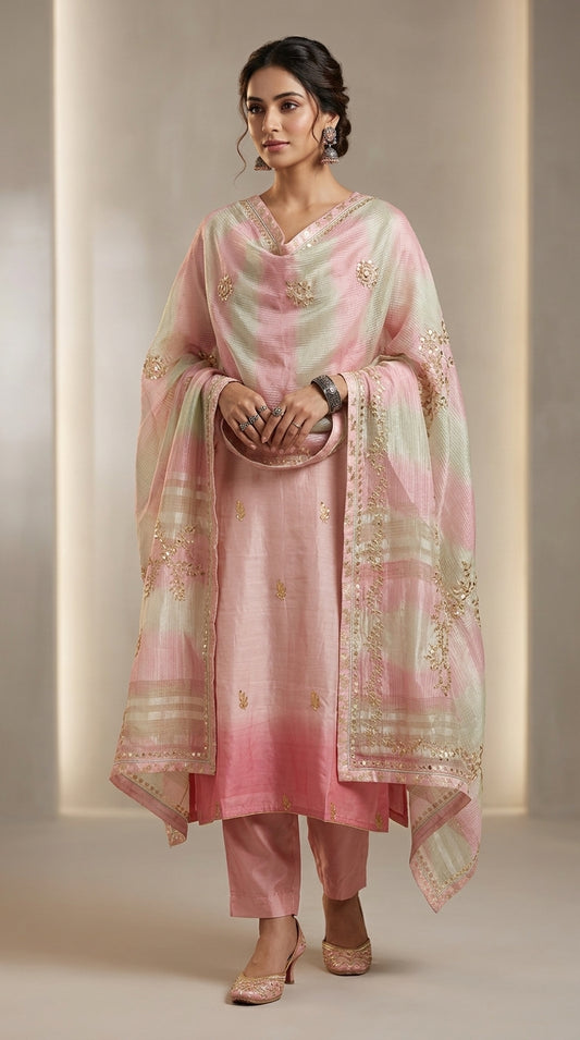 Semi Stitched Formal chanderi Suitset