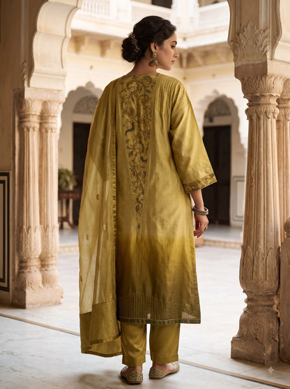 Semi Stitched Chanderi Formal Suitset