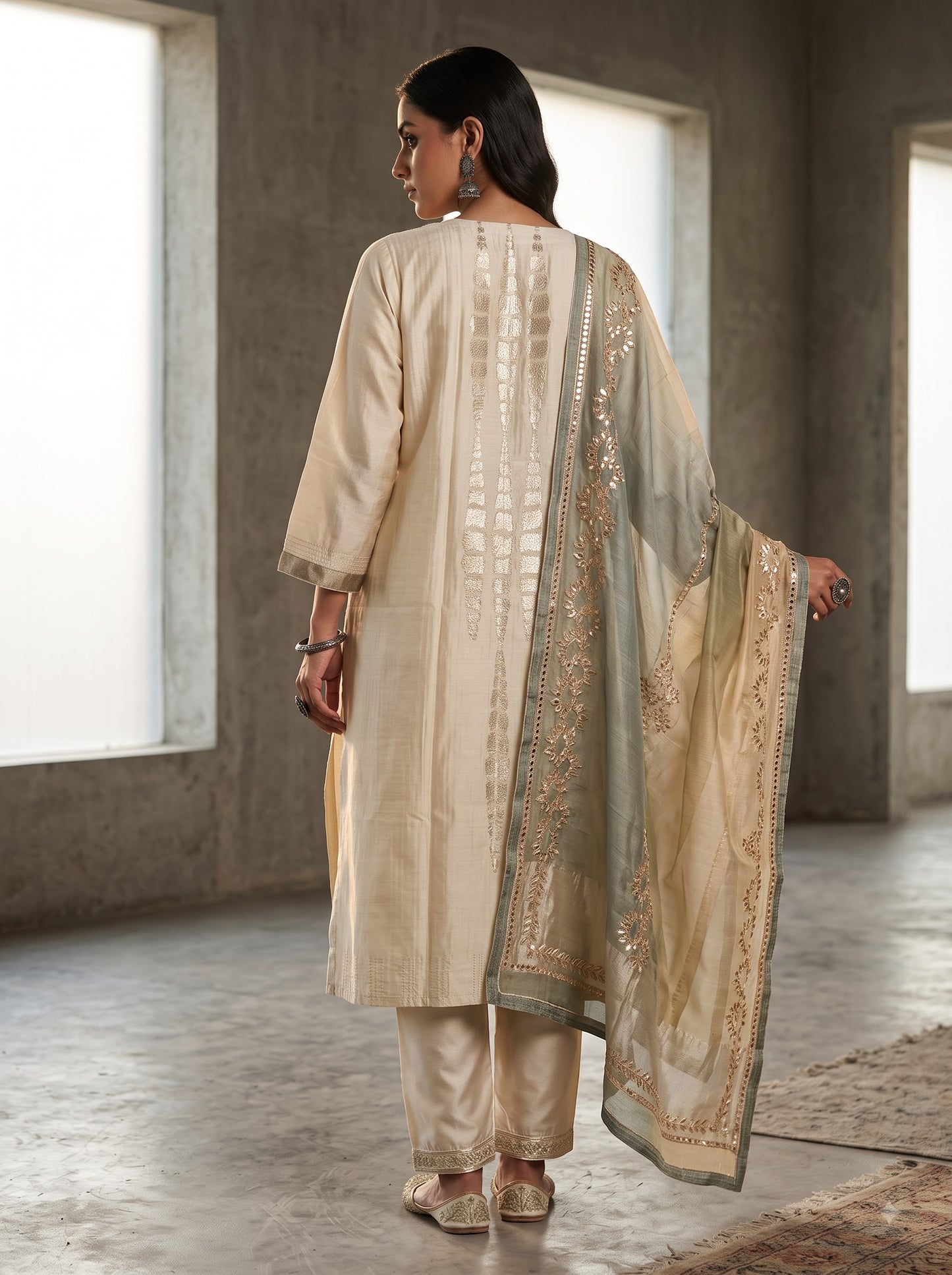 Semi Stitched Chanderi Formal Suitset