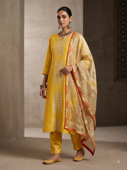 Semi Stitched Chanderi Formal Suitset