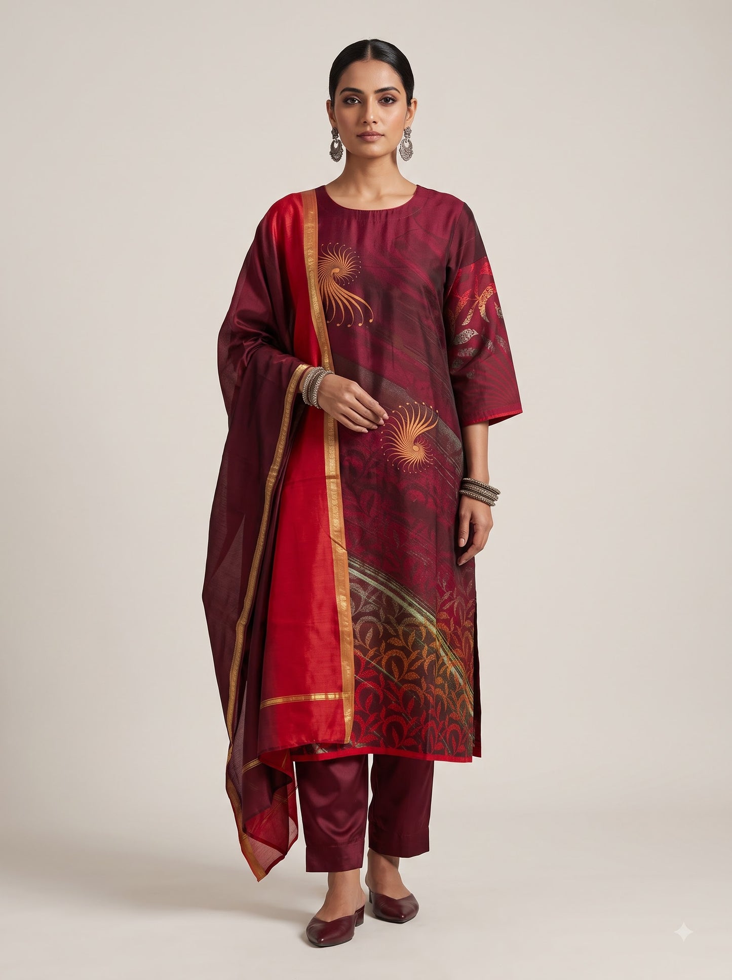 Semi Stitched Chanderi Casual Suitset