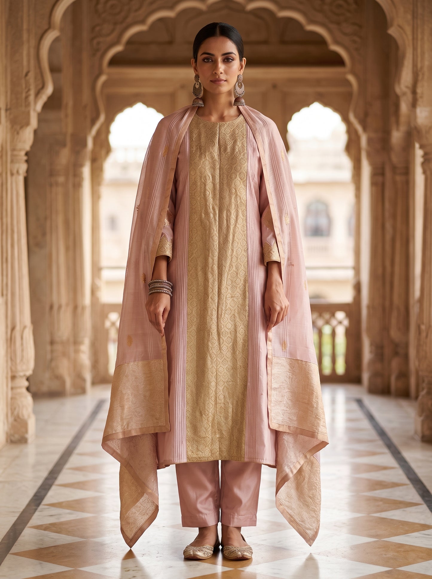 Semi Stitched Chanderi Formal Suitset