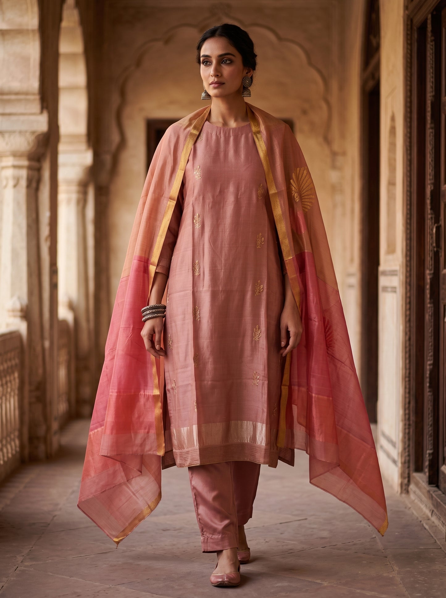 Semi Stitched Chanderi Formal Suitset