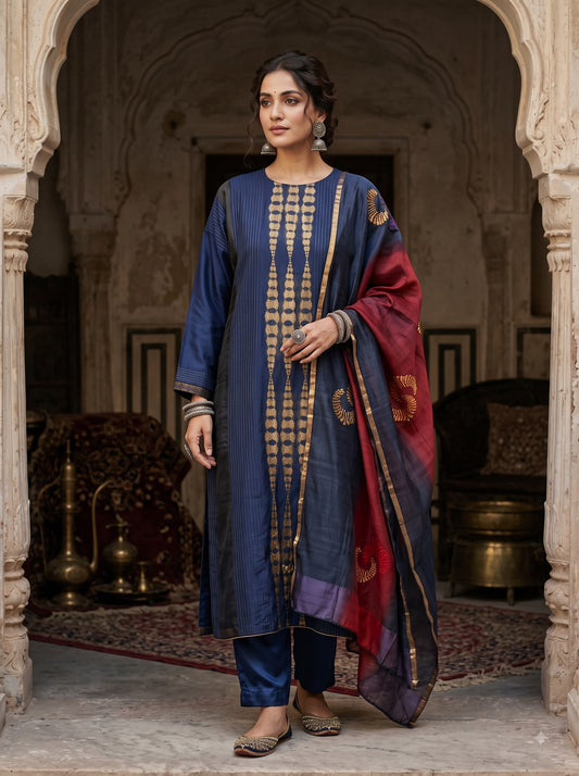 Semi Stitched Chanderi Formal Suitset
