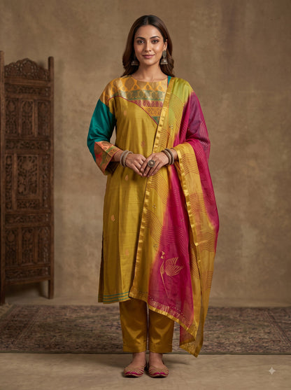 Semi Stitched Chanderi Formal Suitset