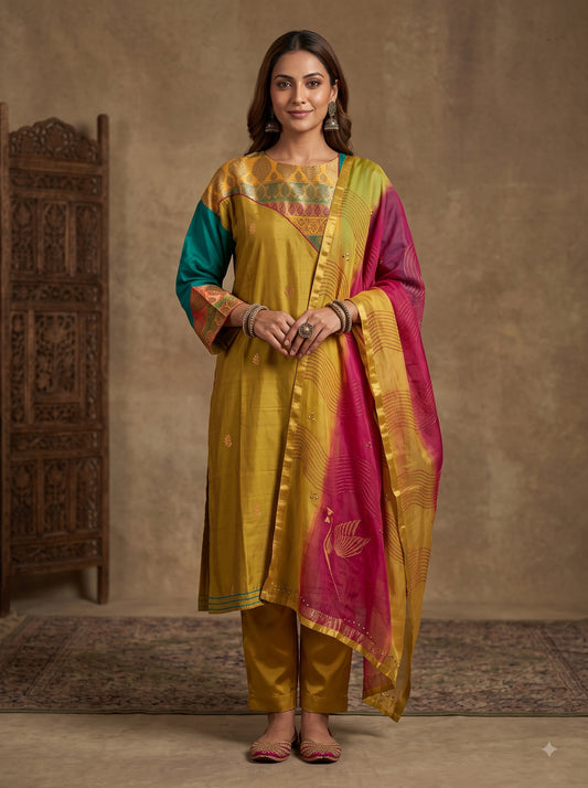 Semi Stitched Chanderi Formal Suitset