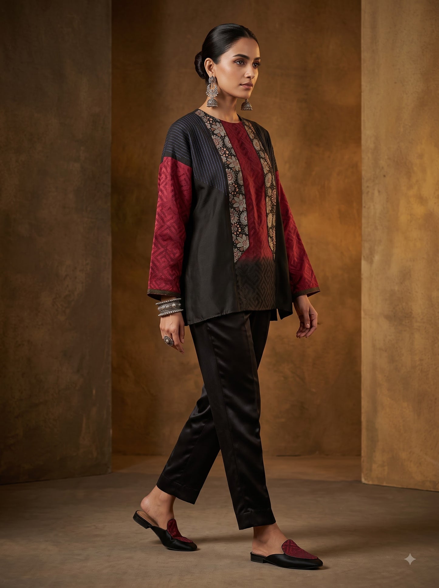 Semi Stitched Chanderi Ajrak Short Tunic