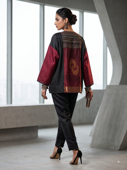 Semi Stitched Chanderi Ajrak Short Tunic