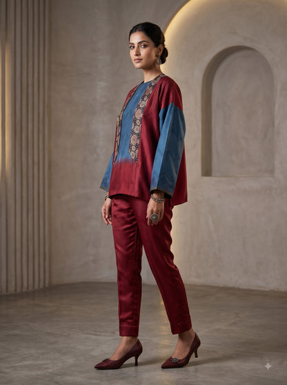 Semi Stitched Chanderi Ajrak Short Tunic