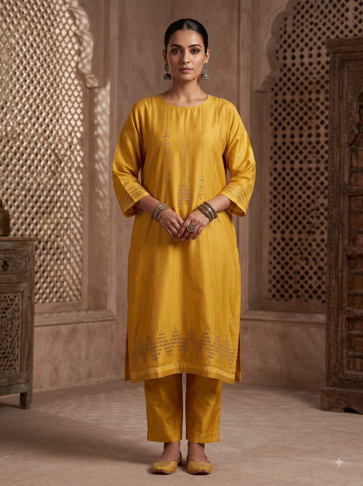 Semi Stitched Chanderi  Formal kurta