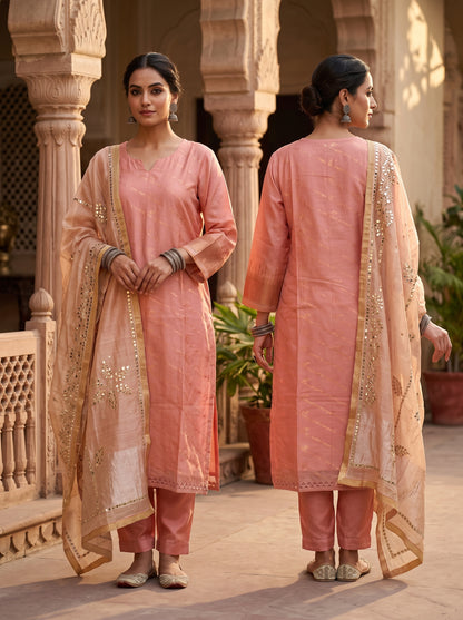 Semi Stitched Chanderi Formal Suitset
