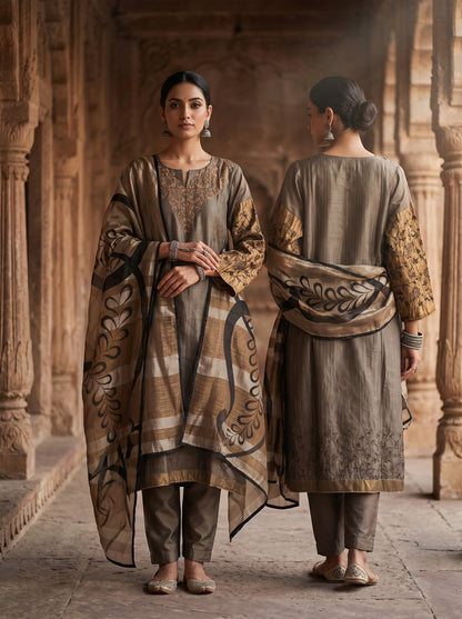 Semi Stitched Chanderi Formal Suitset