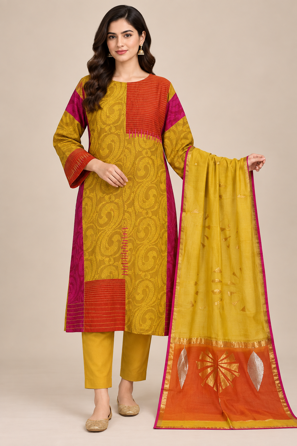 Semi Stitched Chanderi Formal Suitset