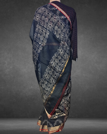 Block Printed Pure Silk linen kota Saree VISHAL KAPUR STUDIO