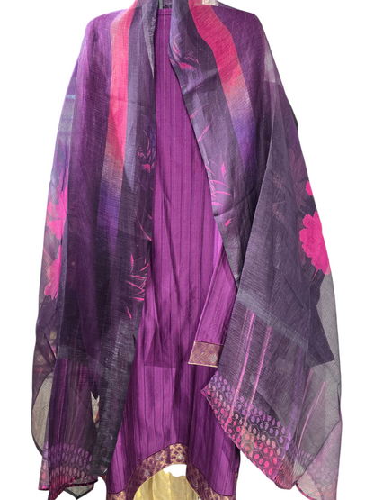 Semi Stitched Chanderi Casual Suitset