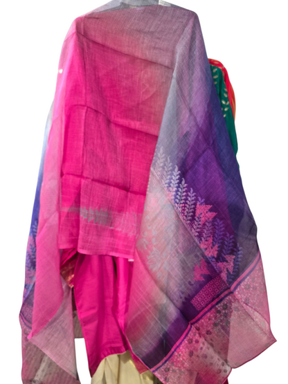 Semi Stitched Chanderi Casual Suitset