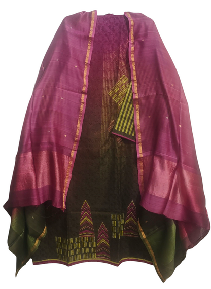 Semi Stitched Chanderi Casual Suitset
