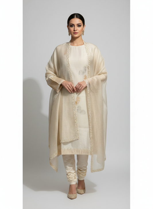 Semi Stitched Formal chanderi Suitset