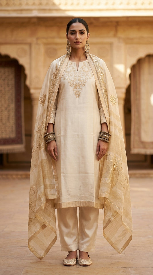 Semi Stitched Formal chanderi Suitset