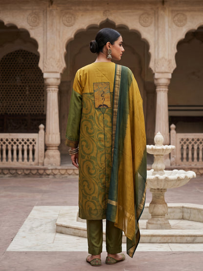 Semi Stitched Chanderi Formal Suitset