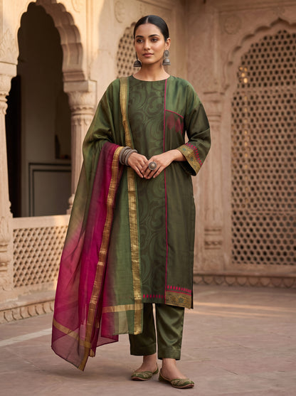 Semi Stitched Chanderi Formal Suitset