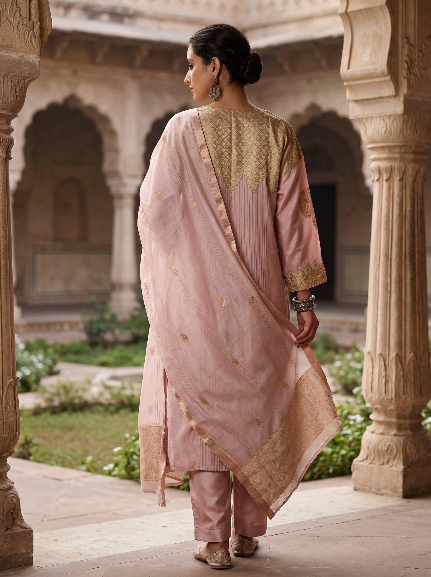 Semi Stitched Chanderi Formal Suitset