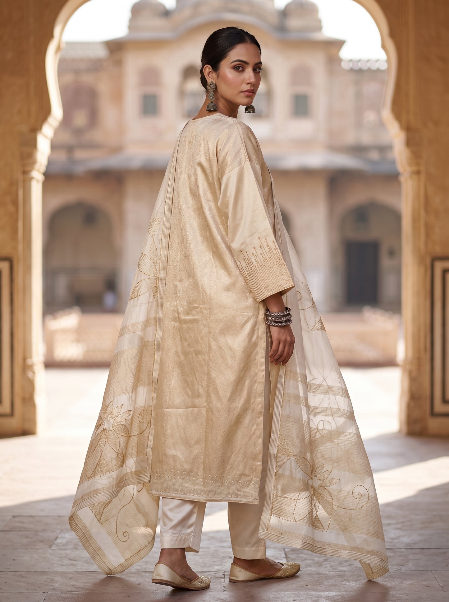 Semi Stitched Chanderi Formal Suitset