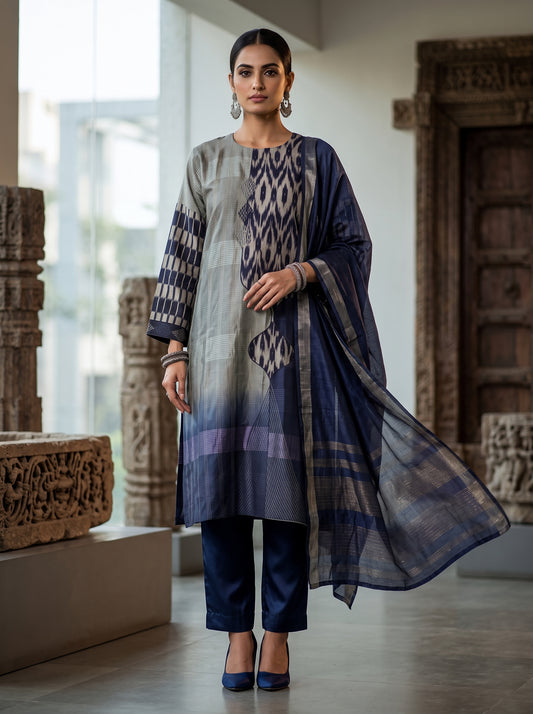 Semi Stitched Chanderi Formal Suitset