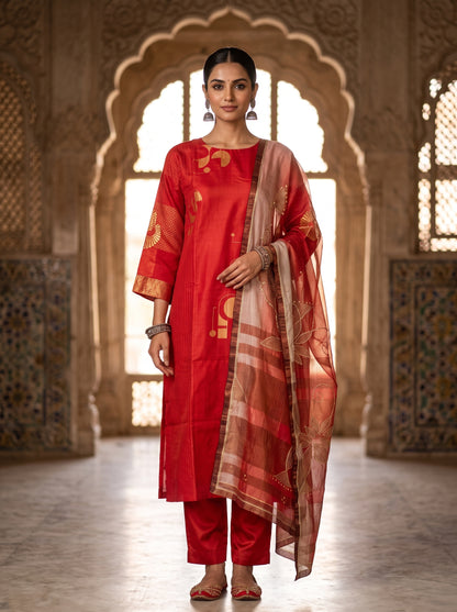 Semi Stitched Chanderi Formal Suitset