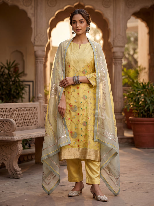 Semi Stitched Chanderi Formal Suitset