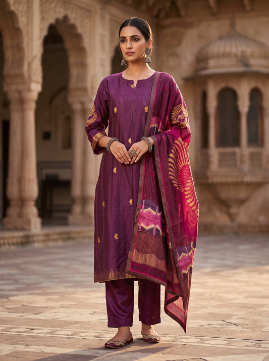 Semi Stitched Chanderi Formal Suitset