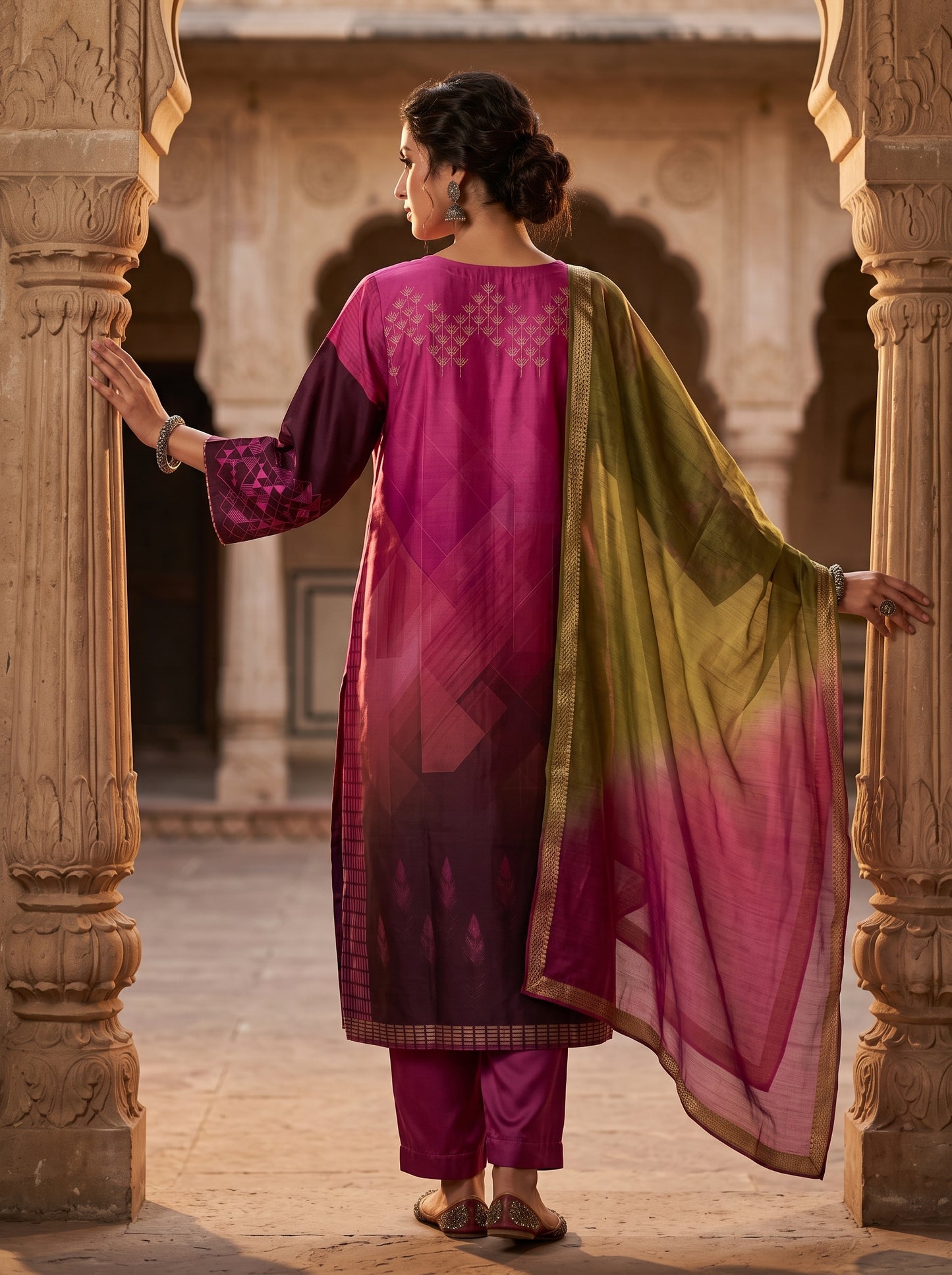 Semi Stitched Chanderi Casual Suitset
