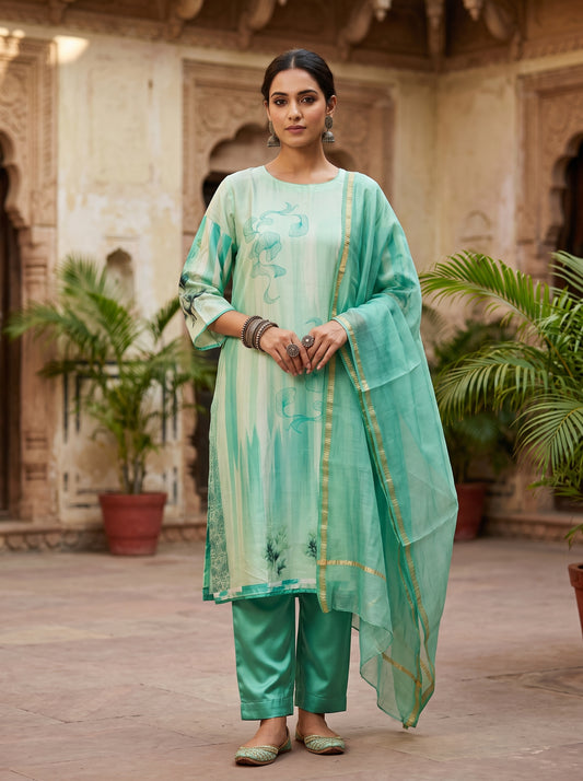 Semi Stitched Chanderi Casual Suitset