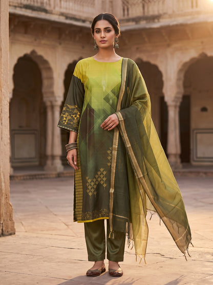 Semi Stitched Chanderi Casual Suitset