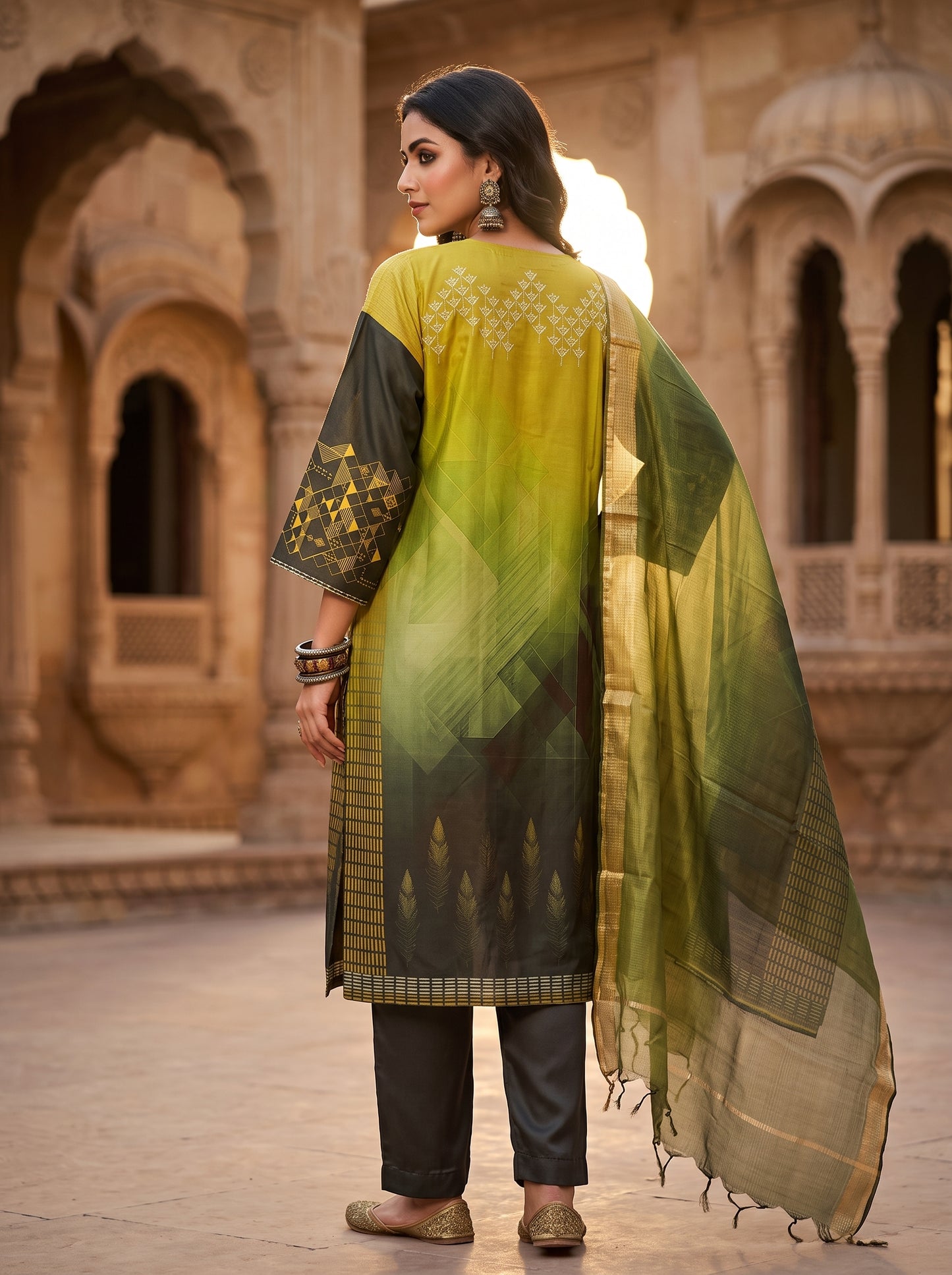 Semi Stitched Chanderi Casual Suitset