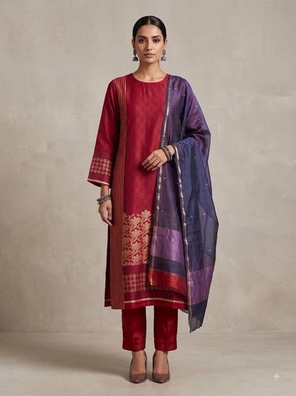 Semi Stitched Chanderi Casual Suitset
