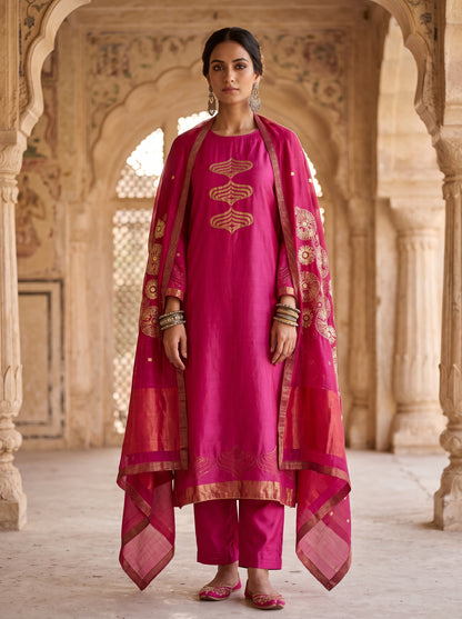 Semi Stitched Chanderi Formal Suitset