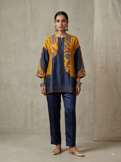 Semi Stitched Chanderi Kalamkari Short Tunic